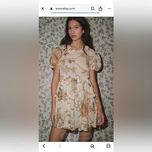 Kimchi Blue Cream and Orange Pleated Mini Dress Medium